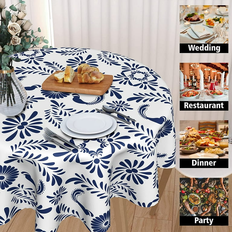 Qilmy Tovaglia Rotonda Impermeabile Messicana Talavera 152 Cm Con Foro Per Ombrellone E Cerniera – Per Esterno, Giardino E Picnic - 2
