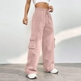 thumbnail image 5 of Efsteb Womens Cargo Pants With Pockets Elastic Waist Drawstring Baggy Pants Sweatpants Pants for Women Wide leg Pants Trousers Pants for Women Solid Color Casual Loose Trousers Pink XXL, 5 of 7