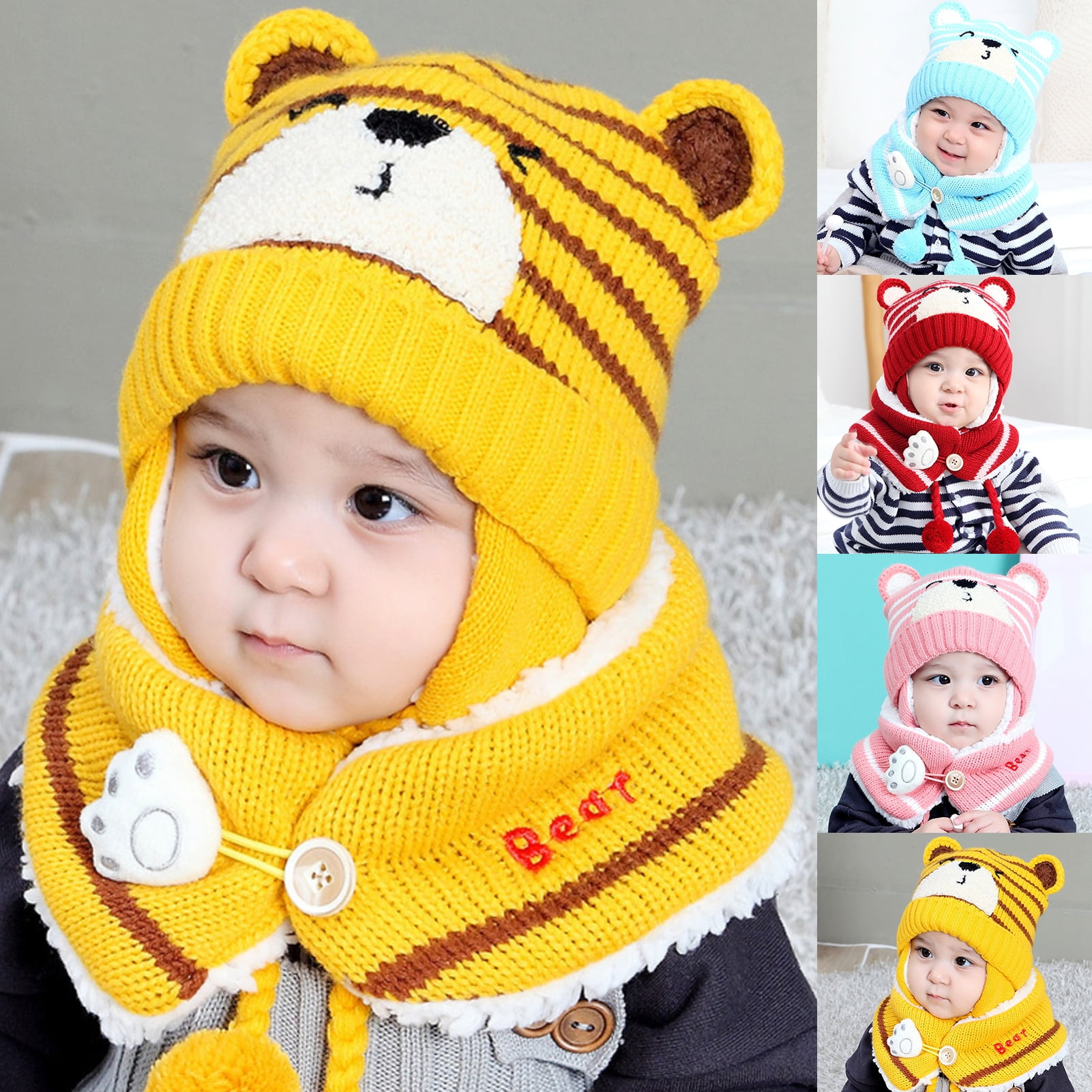 Cheers.US Baby Boys Girls Knit Hats Winter Fleece Skiing Winter Caps with Warm Ear Flap Unisex