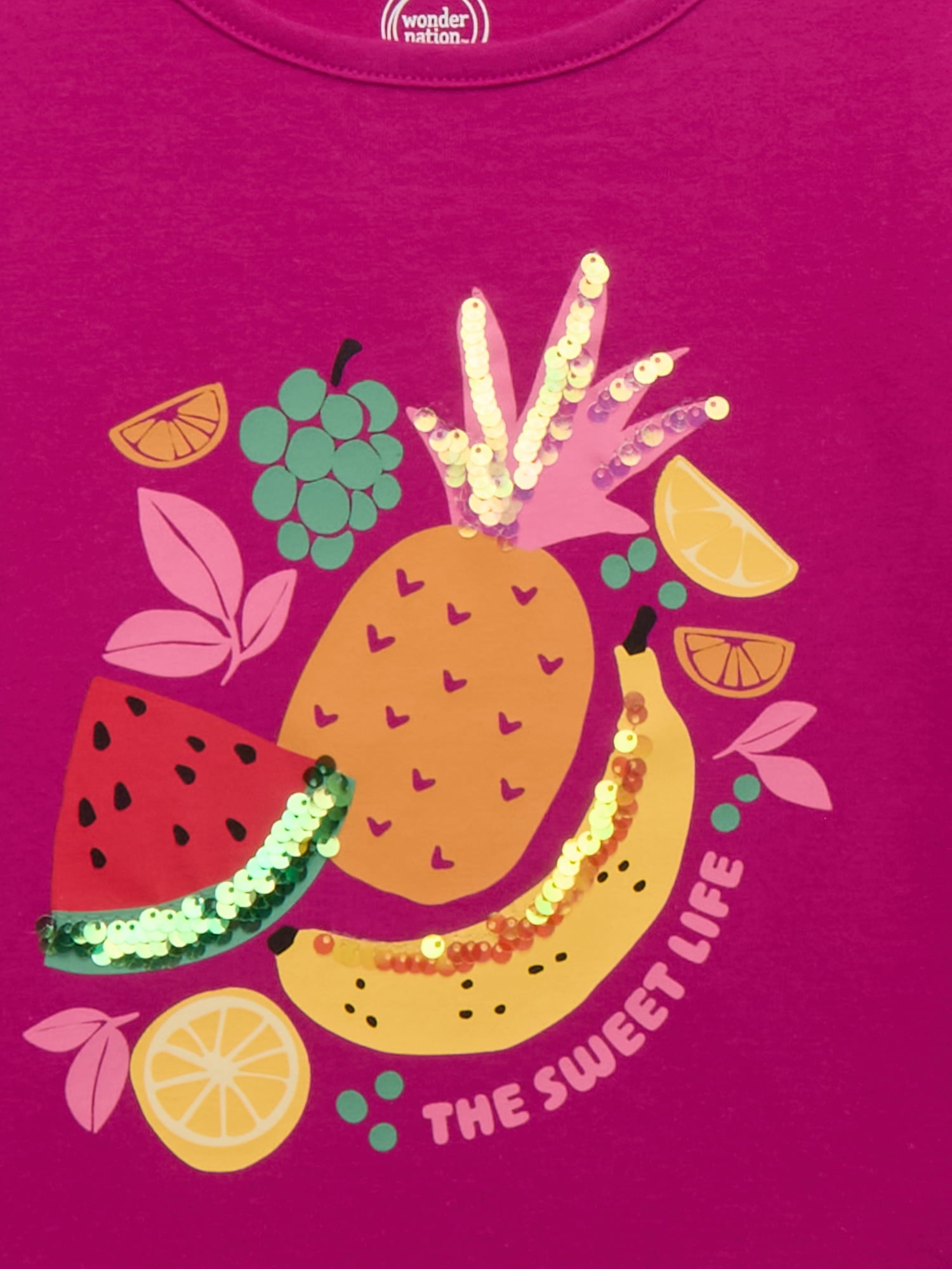 Wonder Nation Girls Embellished Graphic Tee with Short Sleeves, Sizes 4-18 & Plus