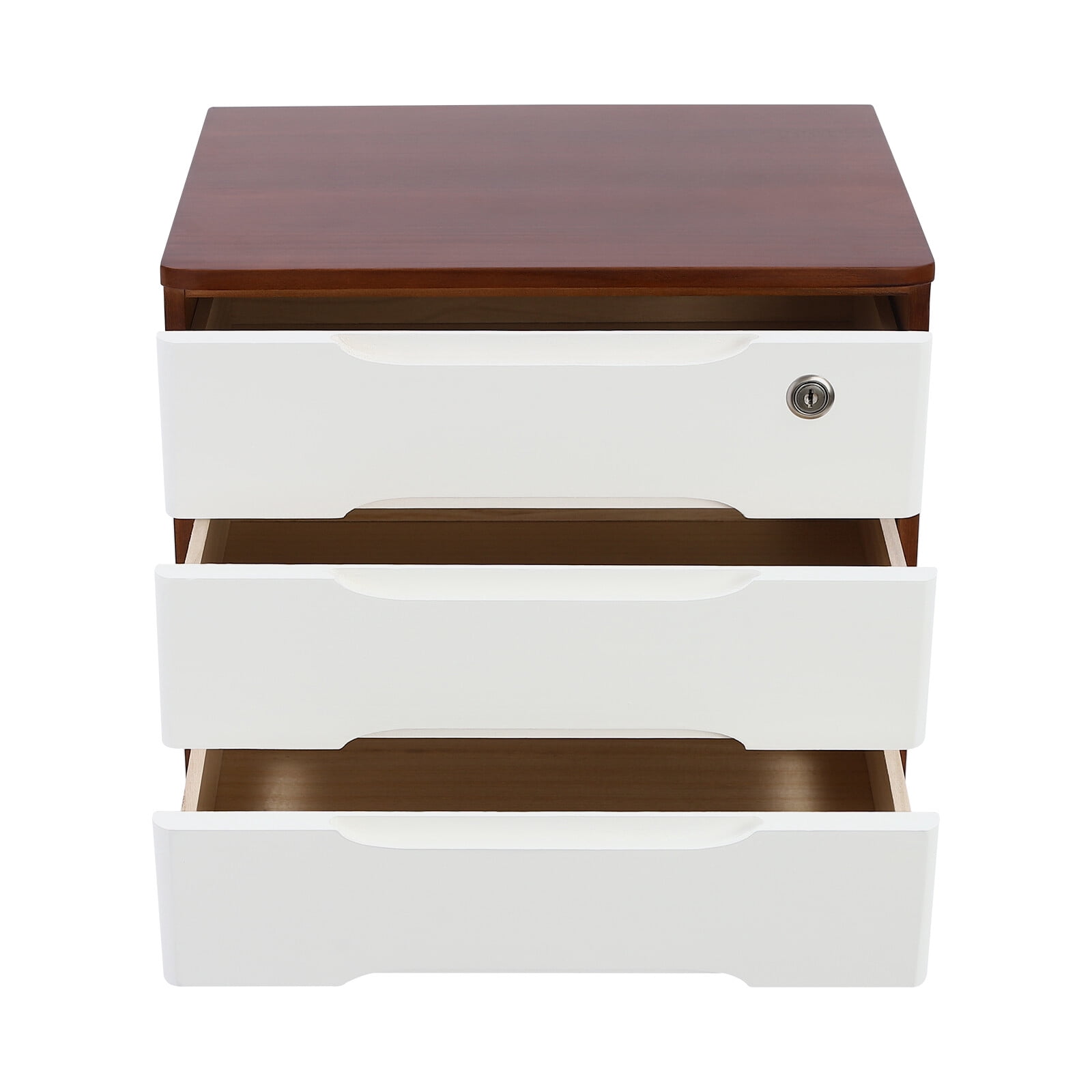 ToppiJoy 3-Tier Wooden Desktop Storage Box with Lockable Drawers, Modern Tung Wood Desk Organizer, Bamboo Storage with Keys (Walnut, White)