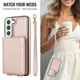 thumbnail image 3 of Allytechgroup Wallet Case for Samsung Galaxy S21 FE, Built-in Card Holder & Shoulder Strap & Wrist Strap Slim Shockproof Protective Full Body Cover Bumper for Samsung Galaxy S21 FE, Rosegold, 3 of 7