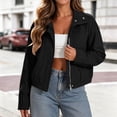 thumbnail image 6 of HAPIMO Women Faux Suede Jacket Zipper Standing Collar Coats Elastic Hem Cropped Outerwear Long Sleeve Fall Fashion Jackets with Pockets Black S, 6 of 9