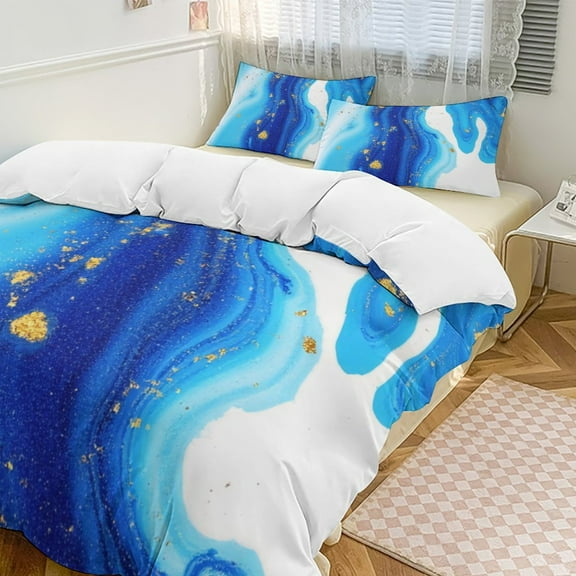 Blue Gold Marble Art Bedding Set Couple Bedclothes Pillowcase Customized Home Textiles Bed Set for Bedroom Decoration