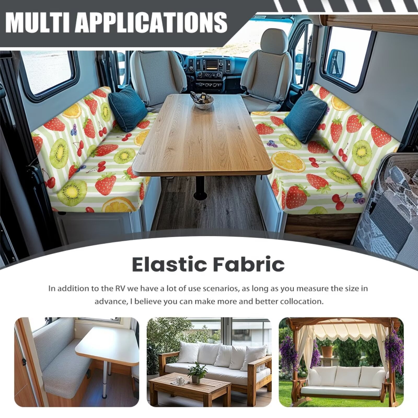 Psesaysky Dinette Seat Covers 2 Pcs Stretchable Camper Cushion Slipcover Colorful Fruits RV Couch Cover with Elastic Edge Non-Slip Sofa Slipcover for Travel Trailer RV Accessories