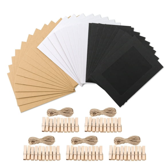 Sekonow 50 Pack Paper Picture Frames 4x6, Larger Display Window, Cardboard Hanging Photo Frame Bulk with Strings and Clips for Wall Decor, Photo Banner, DIY Artwork, 4x6