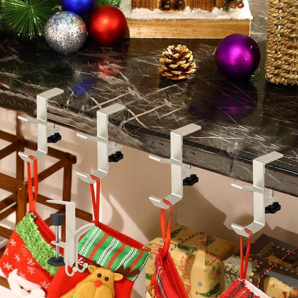 Colgador ajustable para medias y guirnaldas de chimenea | Gancho de ladrillo resistente para repisas | Sin tornillos ni taladros | Diseño de doble gancho para decoración navideña