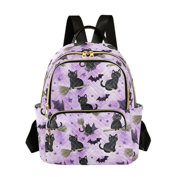 WOBOGO Broomstick Black Cat Backpack Durable Lightweight Shoulder Bag Built-in Laptop Sleeve and Multiple Utility Compartments