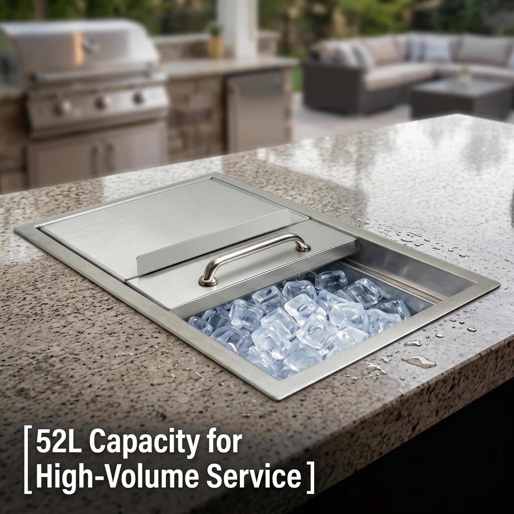 Built-in Beverage Tub, Outdoor Kitchen Ice Cooler, Insulated Ice Chest, 52l Stainless Steel With Drain 18in×12in×15in for Patio Bar, Backyard BBQ