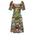 thumbnail image 6 of Floral Skull Print Casual Dress Sugar Skulls Pattern Stylish Dresses Sexy V Neck Elegant Trendy Dress Big Size, 6 of 7