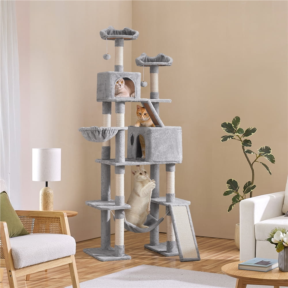 Yaheetech 82.5" H Large Cat Tree Cat Tower with Condos, Light Gray
