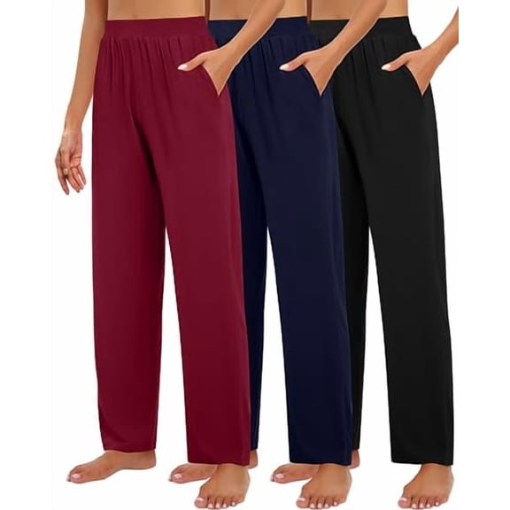 HUUKEAY 3 PACK WOMEN'S LOUNGE PANTS BLACK, NAVY BLUE, WINE RED XL