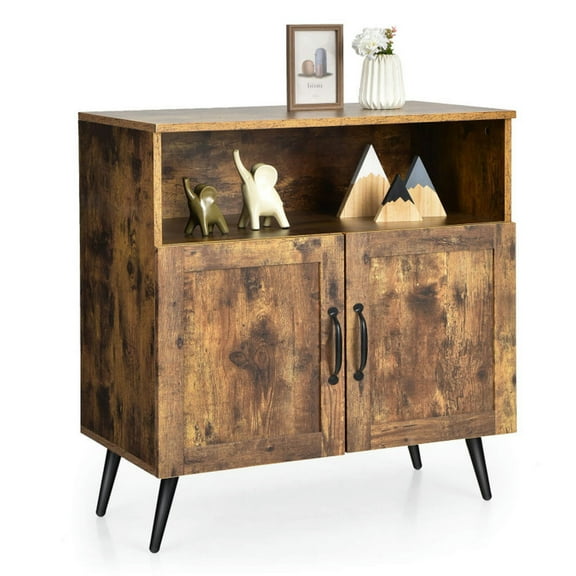 Kadyn Buffet Sideboard,Sideboard Buffet Cabinet,Mid-century Wooden Storage Cabinet Wine Glass Holders-Rustic Brown