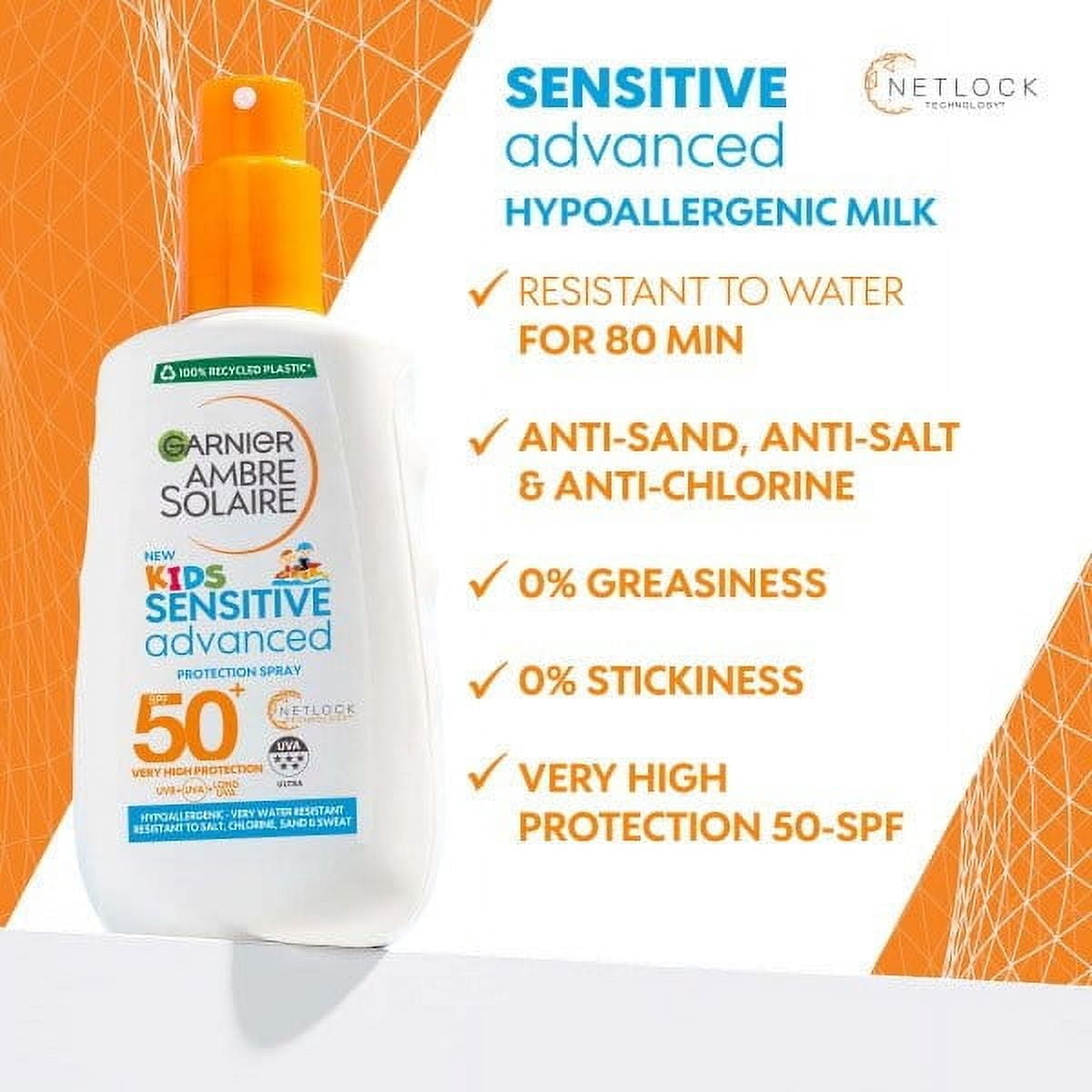 Garnier Ambre Solaire Kids Sensitive Advanced Sun Cream Spray SPF50+ 150 ml / 5 fl oz 2 Pack