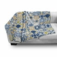 thumbnail image 3 of Yellow and Blue Soft Flannel Fleece Throw Blanket, Mosaic Portuguese Azulejo Mediterranean Effect, Cozy Plush for Indoor and Outdoor Use, 60" x 80", Violet Blue Mustard, by Ambesonne, 3 of 6
