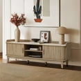 thumbnail image 6 of LuxenHome Mid-Century Modern Tambour-Style 2-Door 63-Inch Wide TV Stand with Tray Top, Oak, 6 of 8