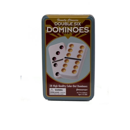 Pressman Dominoes: Double Six Color Dot in Tin