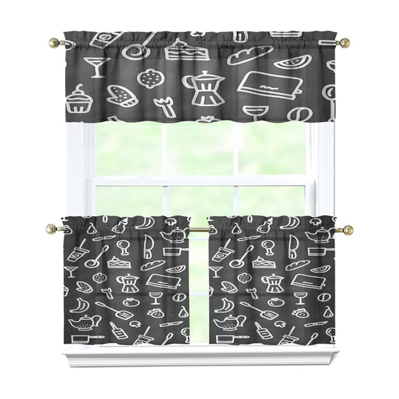 Kitchen Food Cooking Chef 3-Piece Kitchen Curtains Set Kitchen Curtains Sets with Valance for Windows Rod Pocket Machine Washable Kitchen Decor Decorations (54"x18" 2x27.5"x24")