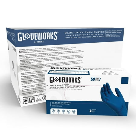 GLOVEWORKS Heavy-Duty Blue Latex Exam Gloves, Size Medium, 1000 Count