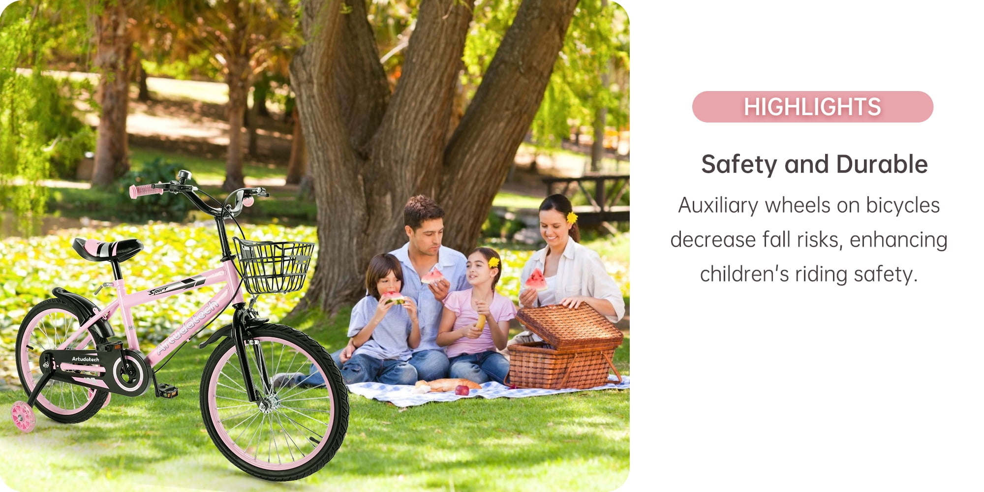 ARTUDATECH 14/16/18 Inch Kids Bike for Ages 3-10 Years Old Boys Girls, Kid's Bikes with Training Wheels, Basket, Dual Brake, Children Bicycle for Kids and Toddler Beginners, Pink/Red