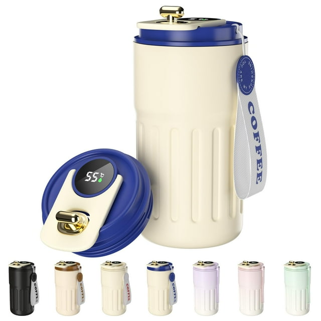 Temperature - Display Coffee Thermos | Stainless Steel Insulated Mug with Handle & Lid – Hot/Cold for Travelers