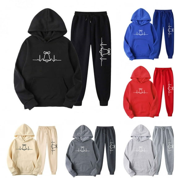 Brondbend Womens Sweatpant Set Hoodie Womens Long Sleeved Pocket Drawstring Pullover Printed Stretchy Waist Jogger Outfits Comfortable Loose Tracksuits Work Fall Winter Sets Beige