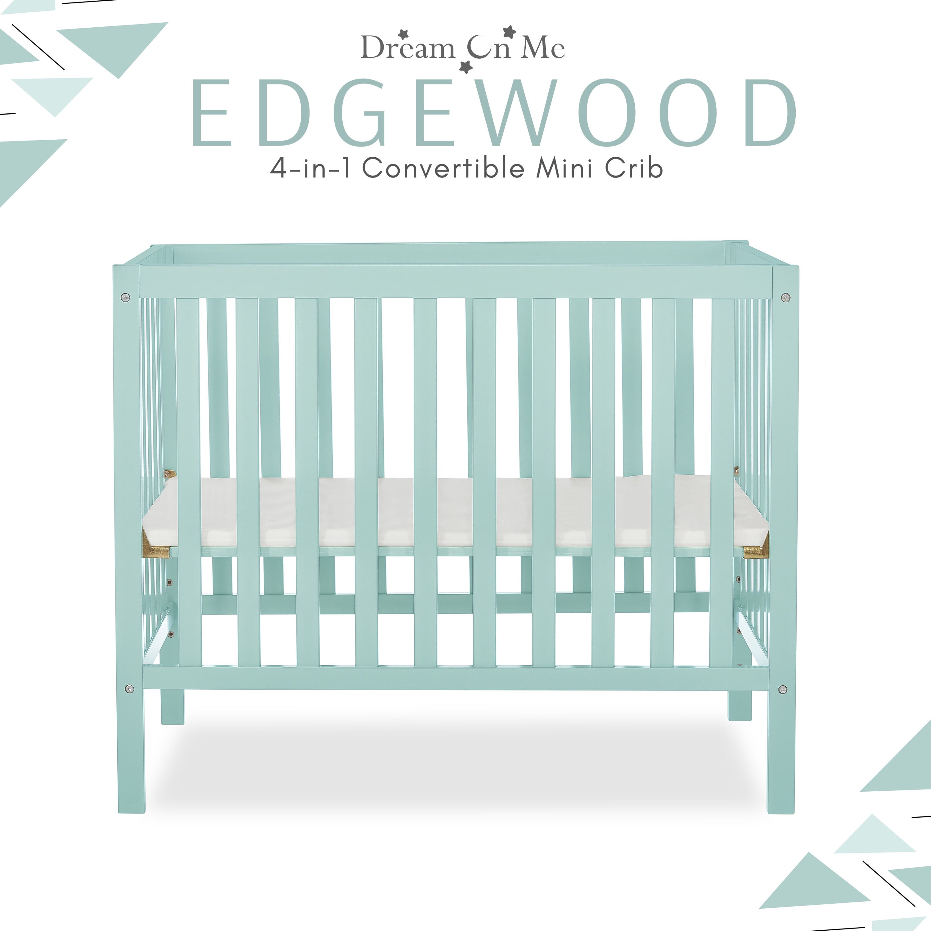 Dream On Me Edgewood 4-In-1 Convertible Mini Crib In Mint