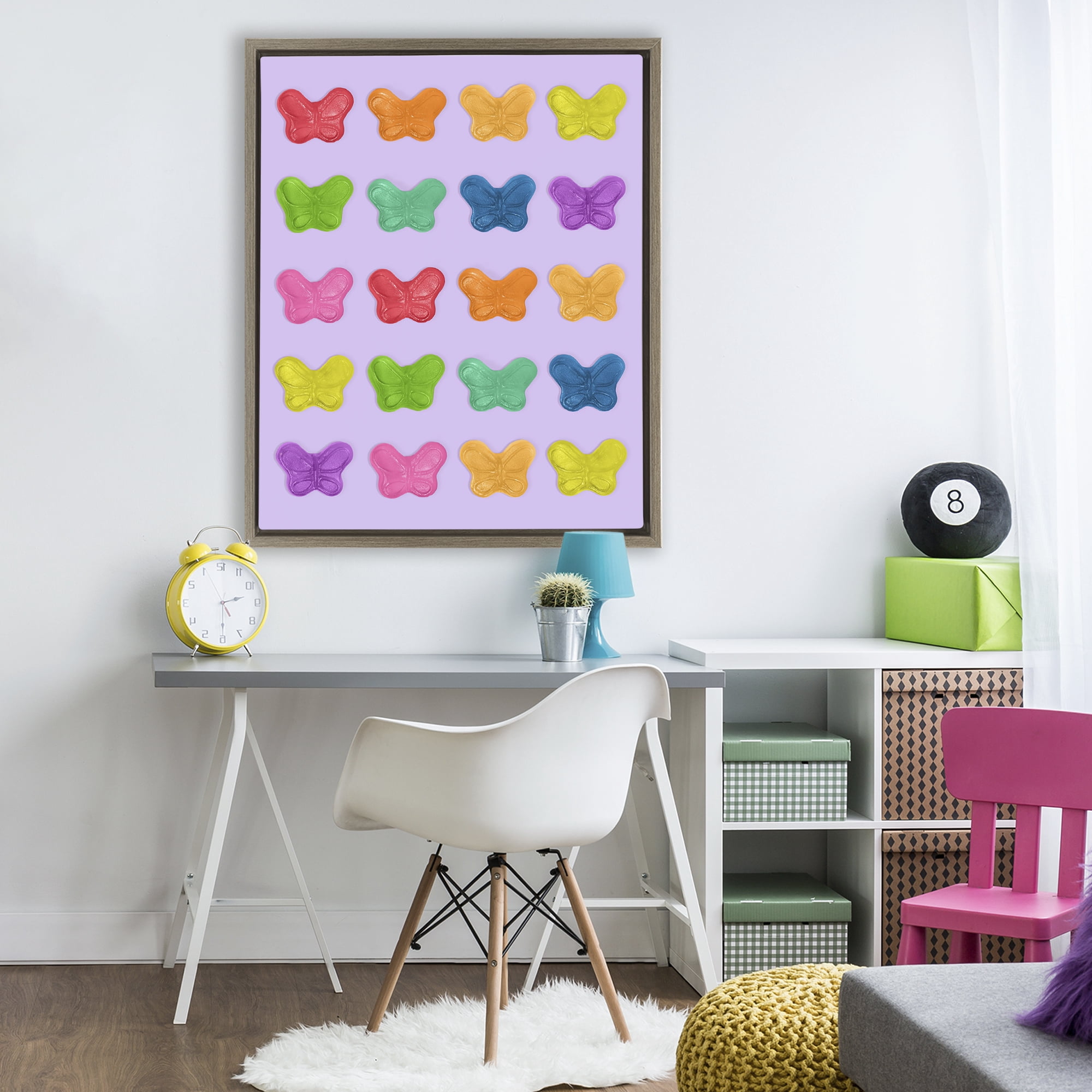 Stupell Industries Colorful Butterflies on Lilac Brown Framed Floater Canvas Wall Art, design by LISH Creative