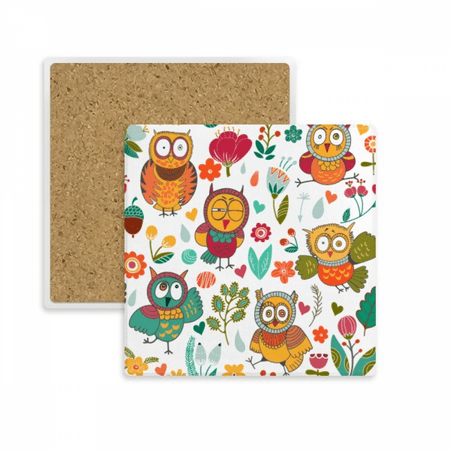 

Flowers s Owls Hand Painting Drawing Square Coaster Cup Mat Mug Subplate Holder Insulation Stone