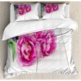 thumbnail image 1 of Dark Pink Duvet Cover Set Queen Size, Bouquet of Tulips Tied in a Ribbon on a Wooden Setting, Decorative 3 Piece Bedding Set with 2 Pillow Shams, Pink Pale Fuchsia Lime Green Violet, by Ambesonne, 1 of 3
