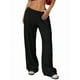 thumbnail image 1 of Pantalones Deportivos Rectos de Pierna con Cintura con Cordón para Mujer, Pantalones Casuales Holgados y Largos de Verano. Negro S, 1 of 9
