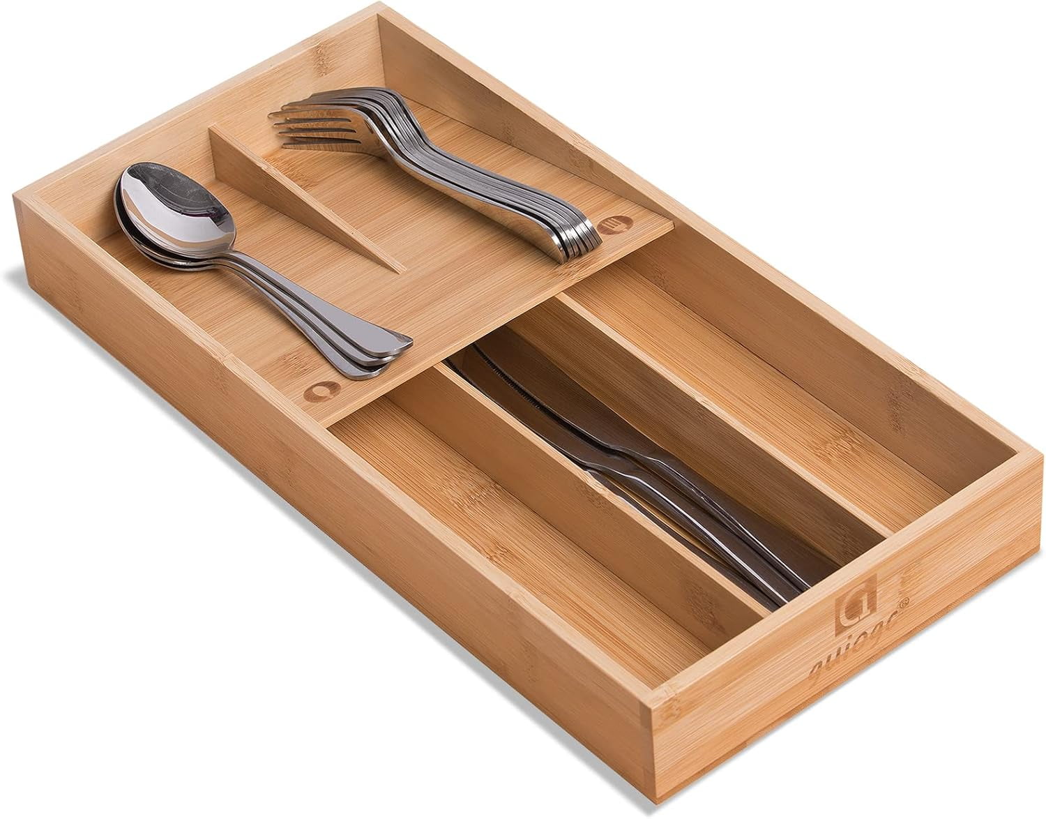 AllWays Plaza Bamboo silverware tray organizer, Utensil Holder and Cutlery Tray for Drawer, Kitchen Drawer Organizer Divider for Spoons Forks Knives