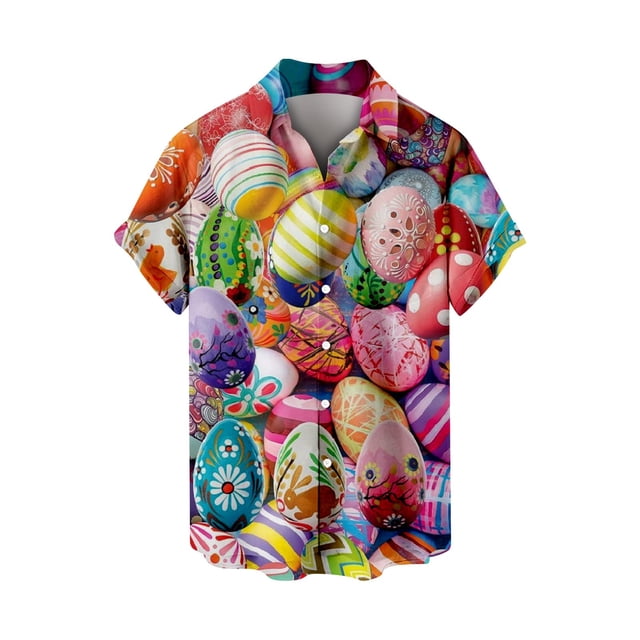 Wyzesi Jack Shirt Men Large Male Spring and Summer Easter Day Short Shirt Lapel Fully Printed Printed Single Shirt with Pocket Brown Shirt Men Off The Shoulder