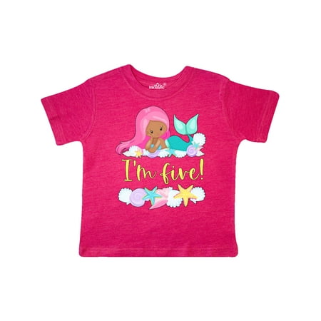 

Inktastic I m 5 Mermaid with Pink Hair and Shells Gift Toddler Boy or Toddler Girl T-Shirt