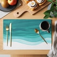thumbnail image 2 of Ombre Turquoise Waves Placemats Set of 12, Abstract Art Gradient Modern Placemats for Dining Table, Place Mats for Kitchen Tabletop, Waterproof Wipeable Dining Table Mats Set, 2 of 9