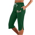 thumbnail image 2 of Independence Day Capri Pants for Women Summer Casual Elastic Waist Split Hem Straight Leg Cropped Sweatpants with Pockets, 2 of 4