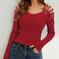 thumbnail image 2 of Kaemgyyd Women's Cold Shoulder Tops Fall Fashion Long Sleeve Sparkly Shirt Solid Soft V Neck Tee Blouse Spring Clothes, 2 of 4