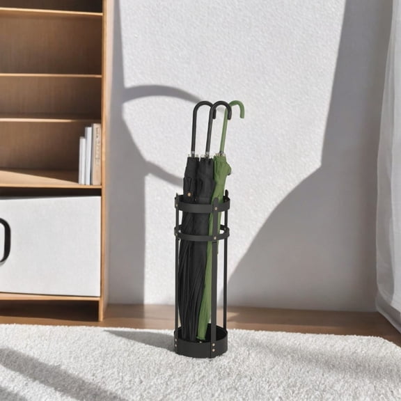 LEDREM Steel Umbrella Stand, Entryway Organizer with Detachable Drip Tray & 4 Hooks, 19.3" Tall for Home/Office, Assembly Required, Matte Black