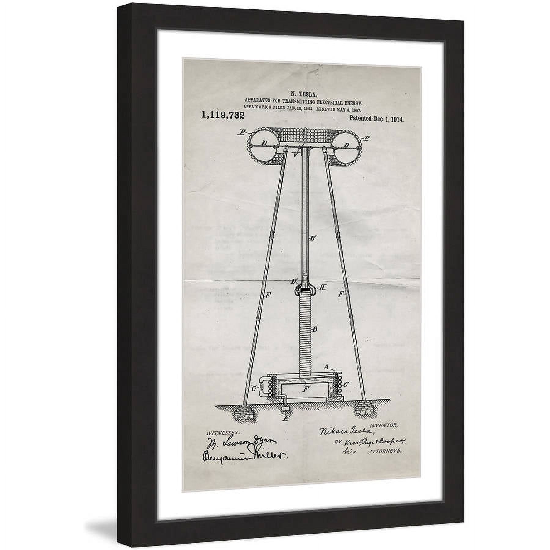"Tesla Coil 1914 Old Paper" Framed Painting Print