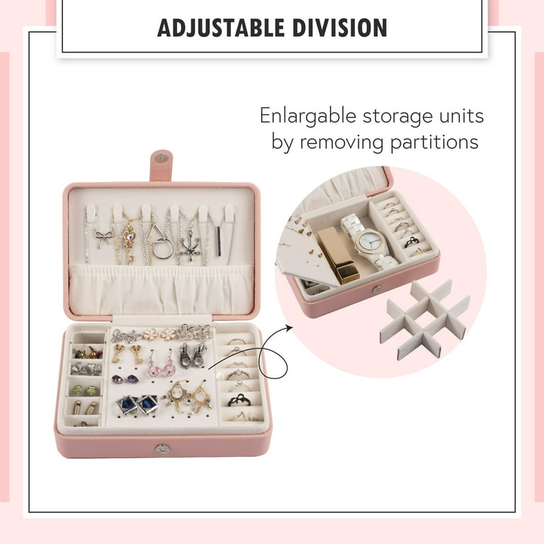 Pink Jewelry Travel Organizer Case, Portable Storage Box Holder