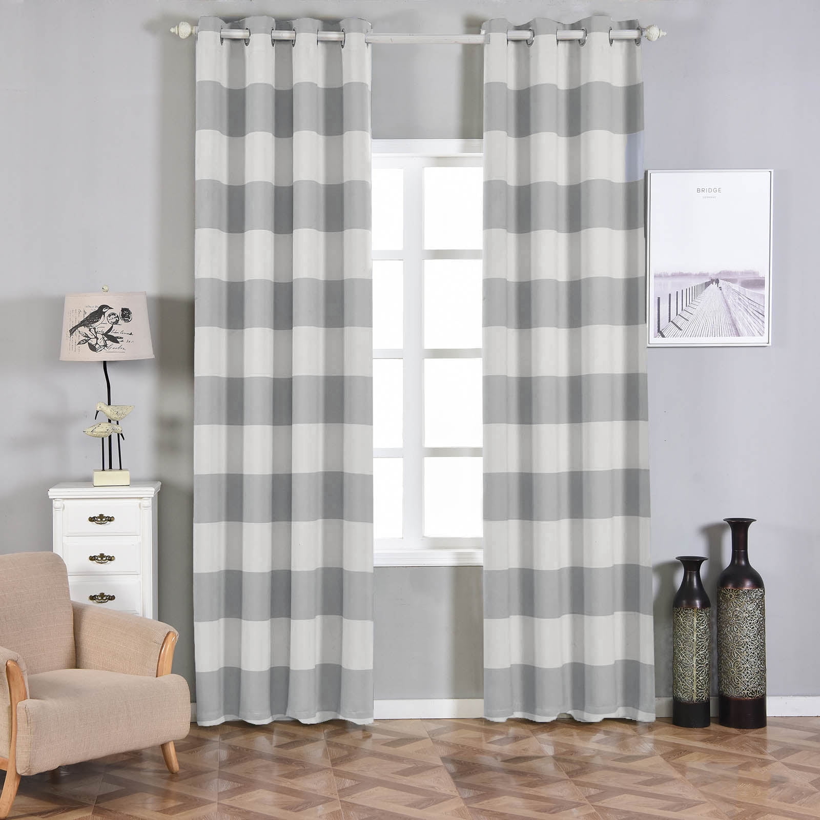 Efavormart 2 Panels Cabana Stripe Thermal Insulated Blackout Curtains ...