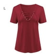 thumbnail image 1 of T-Shirt pour Femmes à Col en V, Manches Courtes, Haut Uni, T-Shirt à Manches Courtes, Blouse Décontractée, Rouge Vin, G, 1 of 6