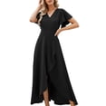 thumbnail image 3 of Women'S Long Formal Dresses Split Elegant V Neck Wrap Ruffle Wedding Guest Dresses Black XXL, 3 of 9