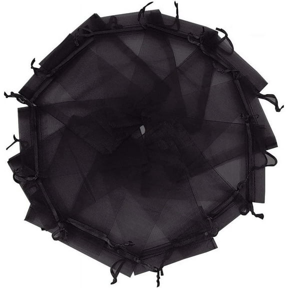 Organza Gift Bags 100-Pack - 5x7" Black Drawstring Pouches
