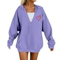 thumbnail image 2 of felworsd Women's Plus Size Zip-Up Hoodie - Long Sleeve Hooded Sweatshirt with Heart Print & Pockets, Casual Fashion for Fall Winter Purple, S, 2 of 4