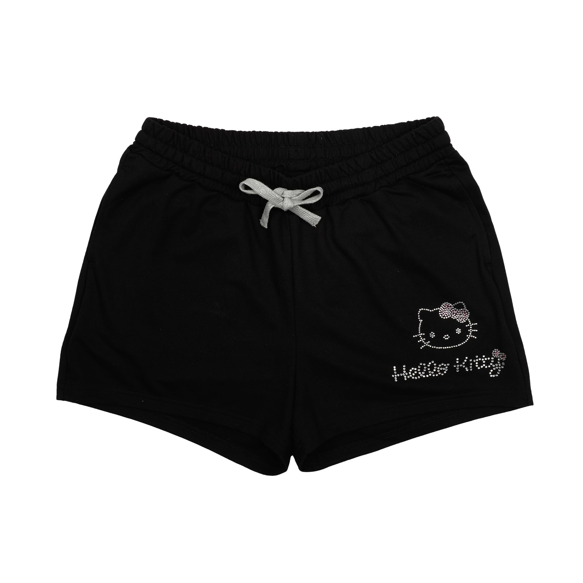 Hello Kitty 879753-medium Rhinestone Sweat Shorts for Womens, Black - Medium