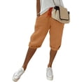 thumbnail image 5 of Fashion Versatile Solid Color Simple Pants for Women with Pockets Comfy Elastic Casual Pants Summer Cool Five-Point Pants, 5 of 6