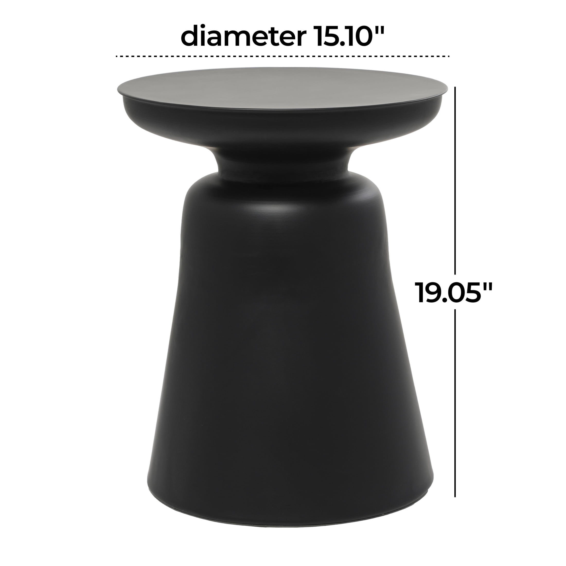 DecMode 15" x 19" Black Metal Accent Table with Bell Shaped Base, 1-Piece