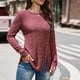 thumbnail image 3 of Suéter de punto de rayas de otoño-invierno con cuello redondo, un botón y abertura lateral - Rojo parduzco, XXL, 3 of 6