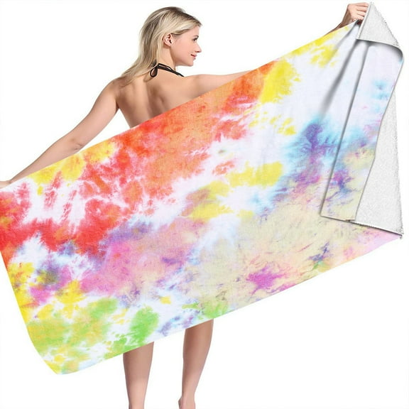 Lightweight Thin Beach Towel 59"x29" Microfiber Sand Free Towels for Adult Quick Dry Travel Camping Bathroom Accessories Vacation Tie Dye Home Decor Sports